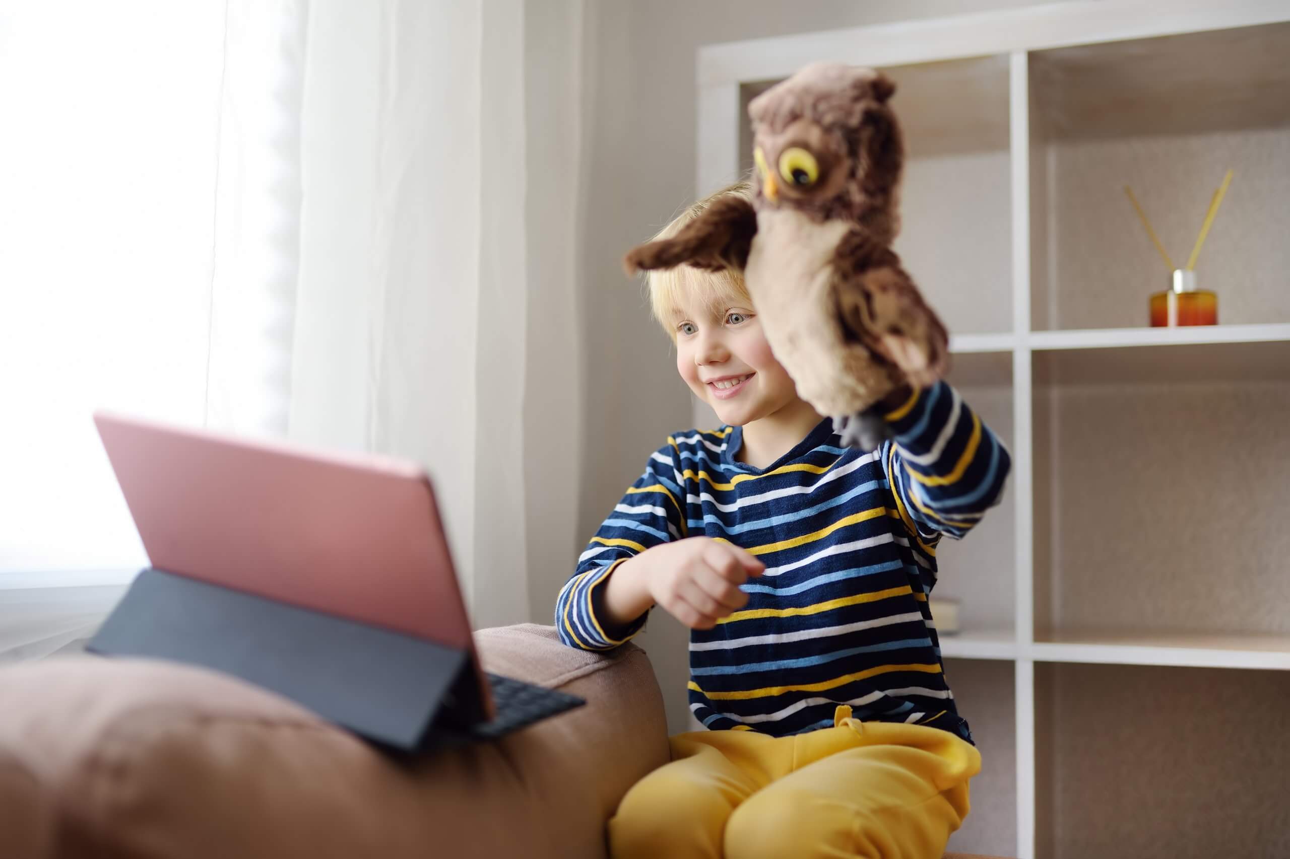 Little Boy Is Meeting For Play Date In Video Chat While Coronavi